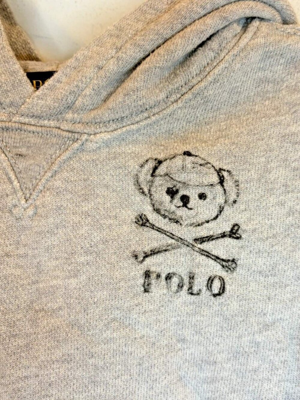 Ralph Lauren Polo Bear Rowing Hoodie Kid's 4 Gray Skull Crossbones Bleeker RARE!